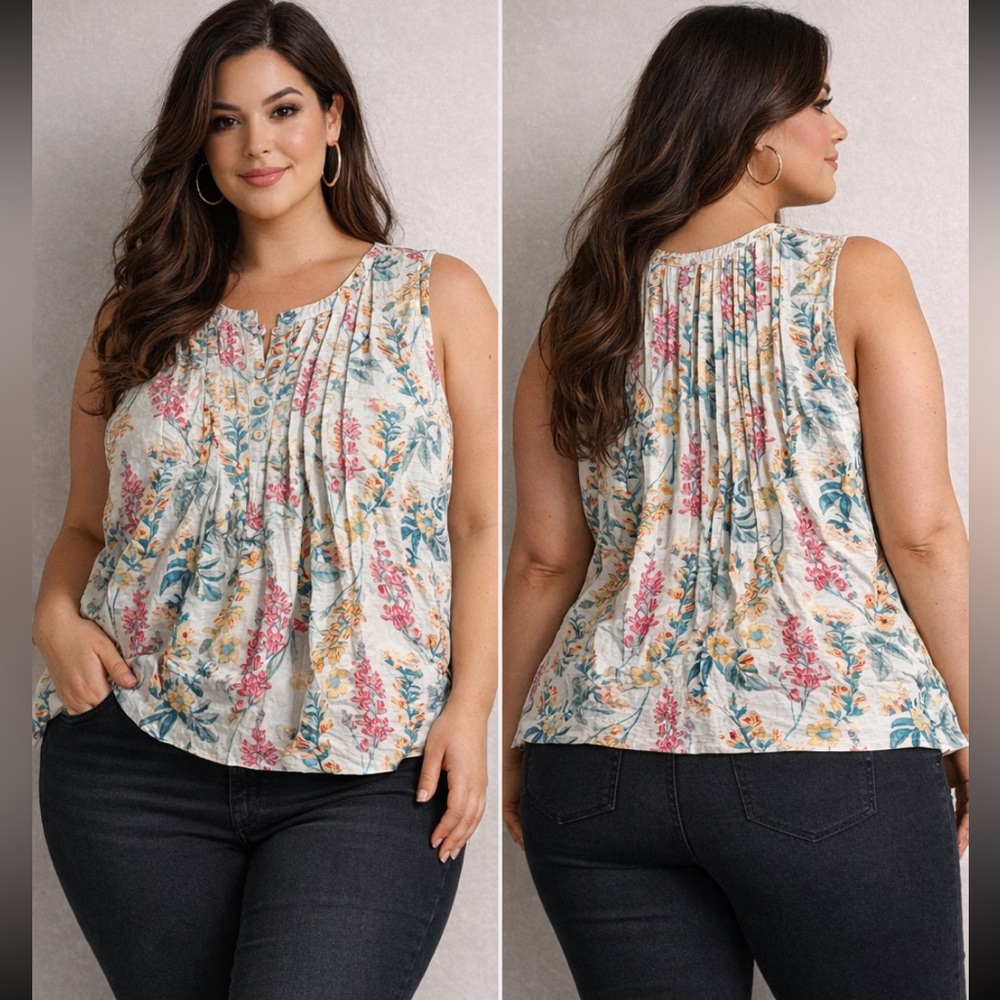 Rose & Everly Tank Top White
Floral Pin Tuck Flowy Spring Scoop
Neck